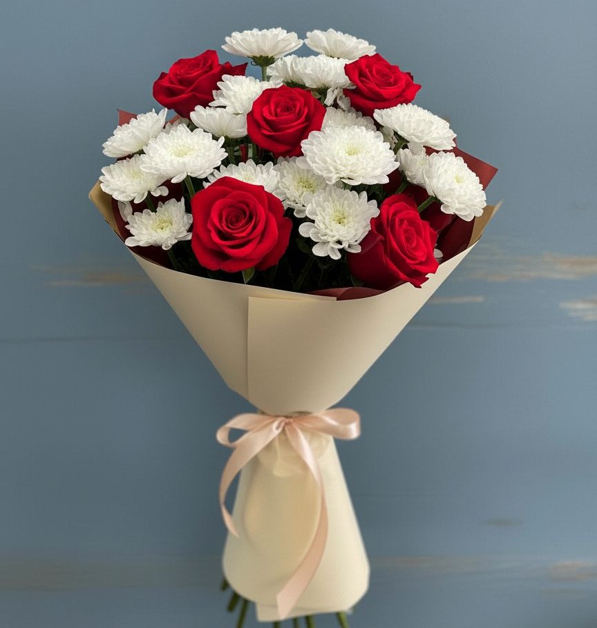 Букет цветов из: Розы и Хризантемы в Зверево