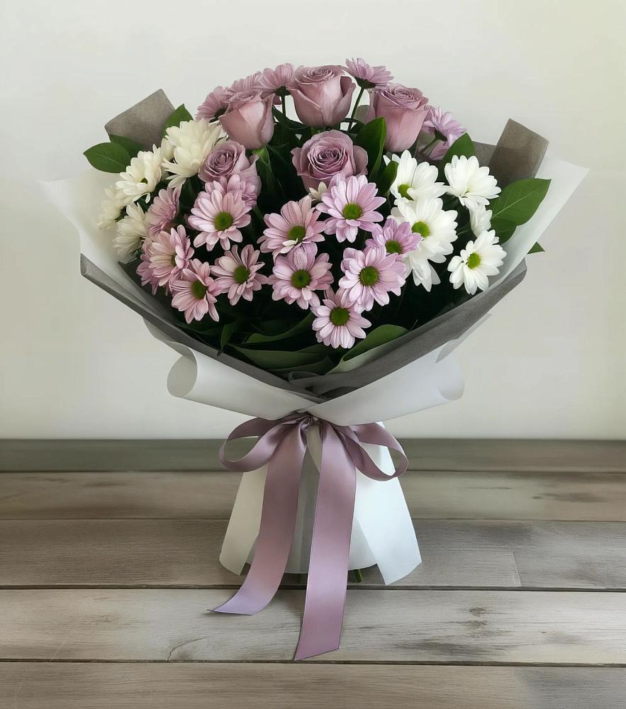 Букет цветов из: Хризантемы и Розы в Зверево