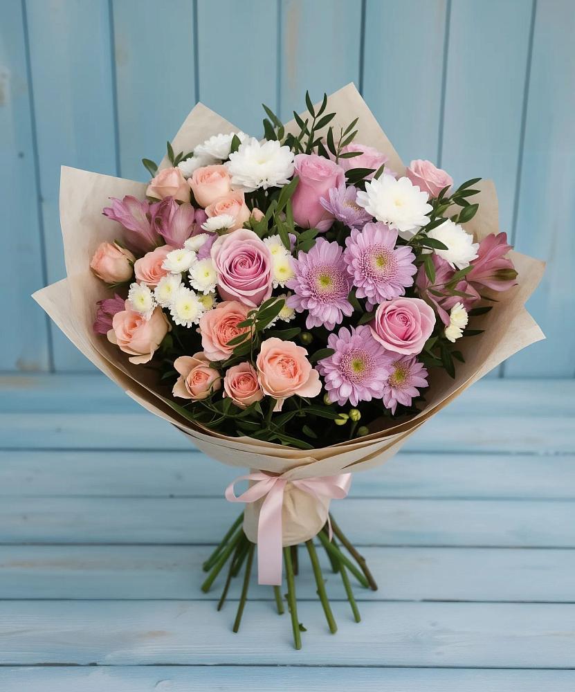 Букет цветов из: Хризантемы, Розы и Альстромерии в Зверево