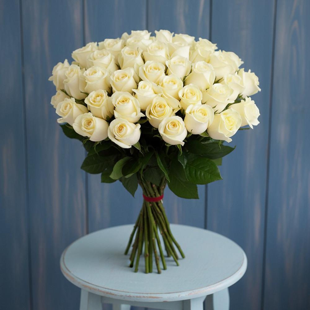 Букет 51 Белая роза Эдлесс Лав в Зверево