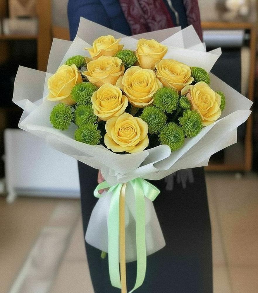 Букет цветов из: Хризантемы и Розы в Зверево