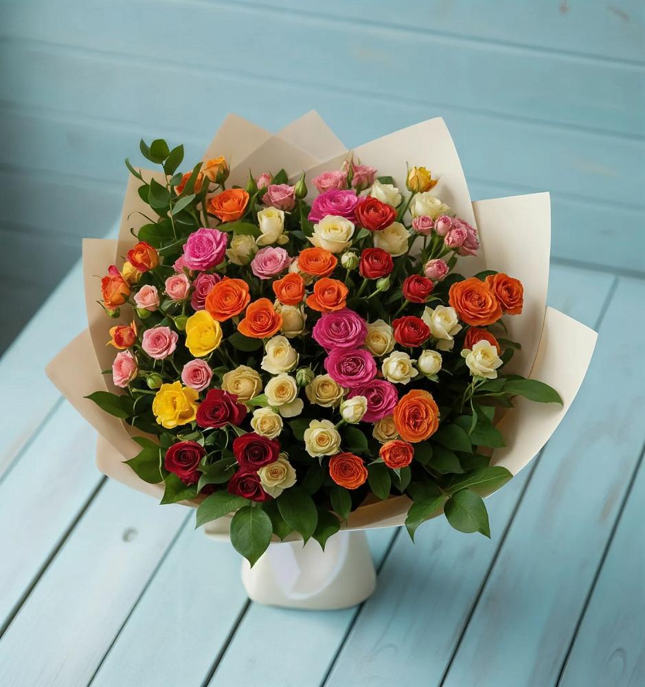 Букет Микс из разноцветных кустовых роз в Зверево