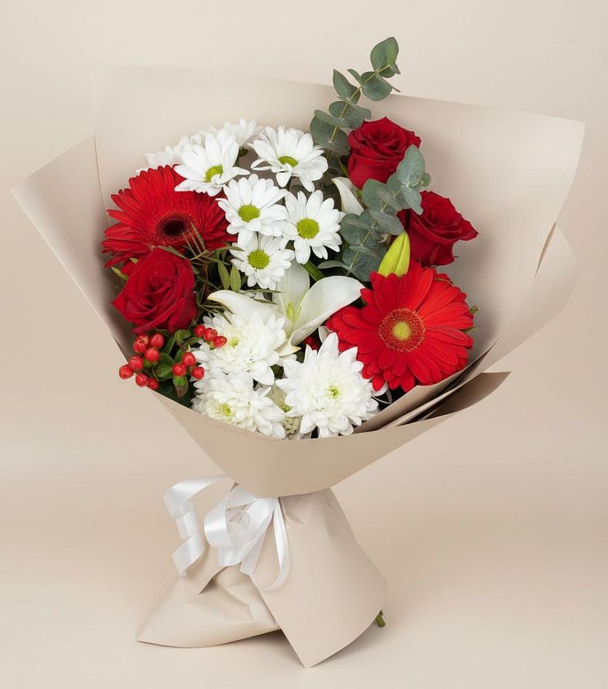 Букет цветов из: Розы, Хризантемы, Герберы и Лилии в Зверево