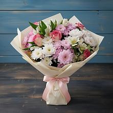 Букет цветов из:  Хризантемы, Альстромерии и Розы в Зверево