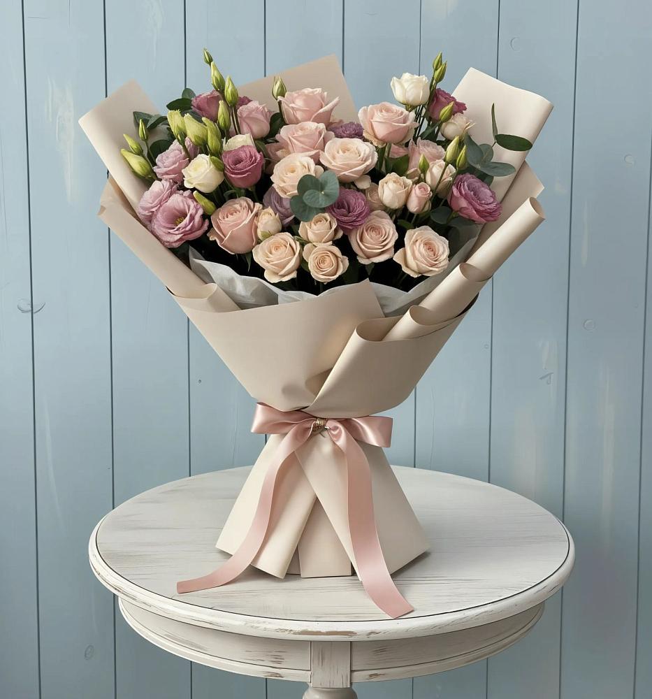 Букет цветов из: Розы и Лизиантусы в Зверево