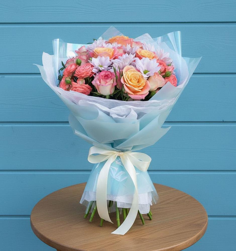 Букет цветов из: Хризантемы и Розы в Зверево